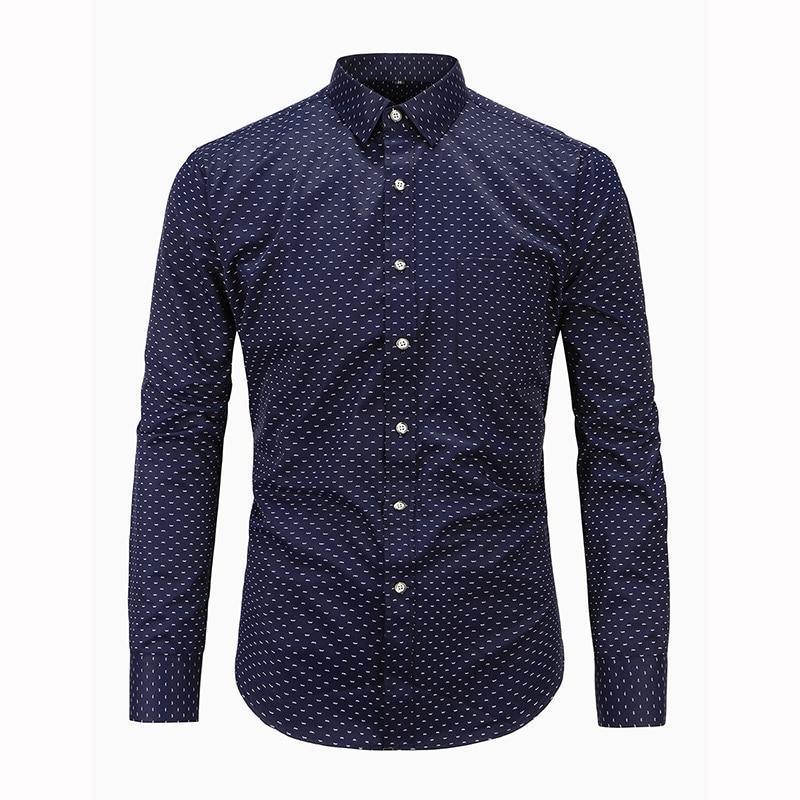 Printemps Nouveau Hommes Coton Imprimé Slim Fit À Manches Longues
