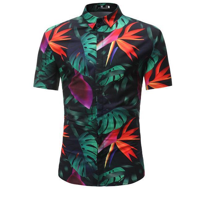 Men Shirt Summer Style Palm Tree Print Beach Hawaiian