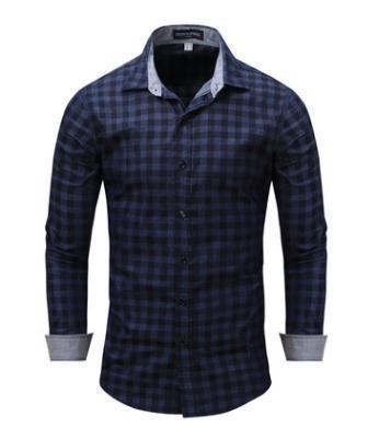 Long Sleeved Male Denim Plaid Shirts Large Size Spring