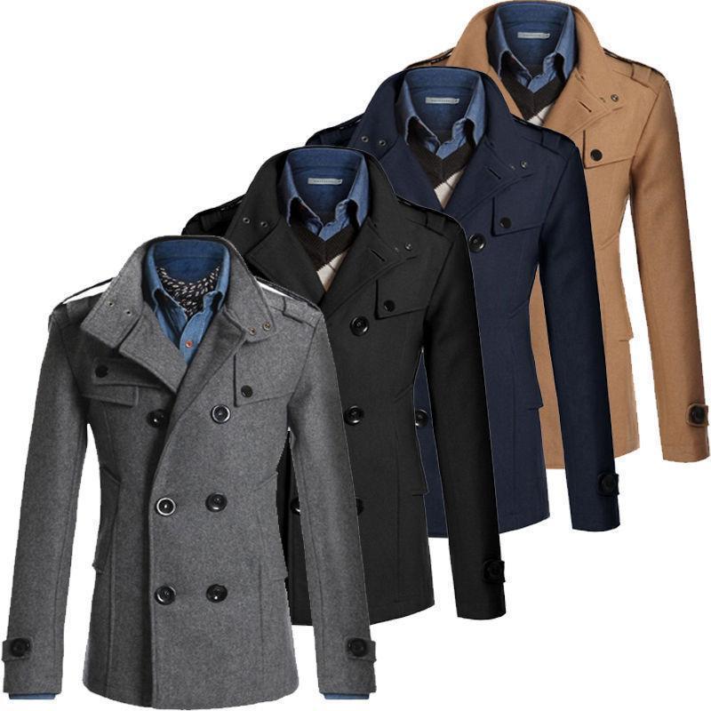 NEW Men Winter Warm Trench Woolen Coat Slim Fit