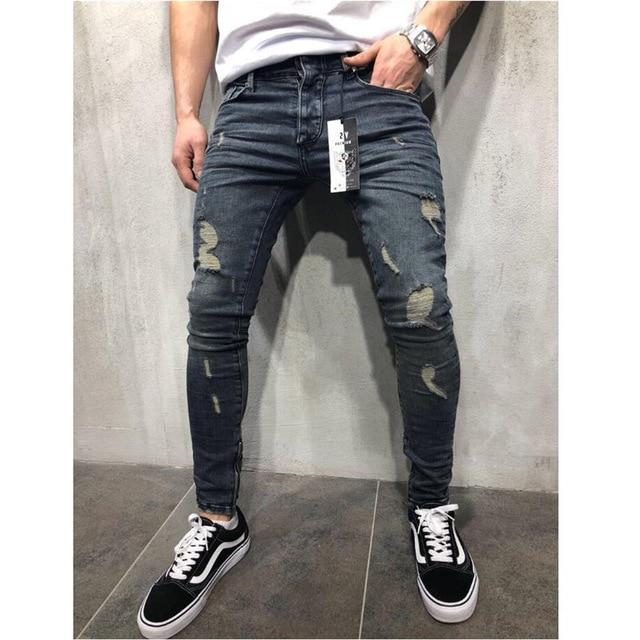 Men Stylish Ripped Jeans Pants Biker Slim