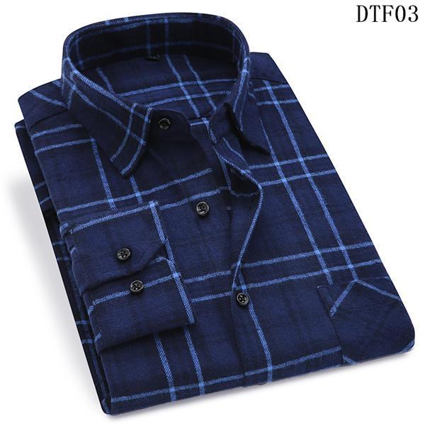 Men Flannel Plaid Shirt 100% Cotton Spring Autumn Casua