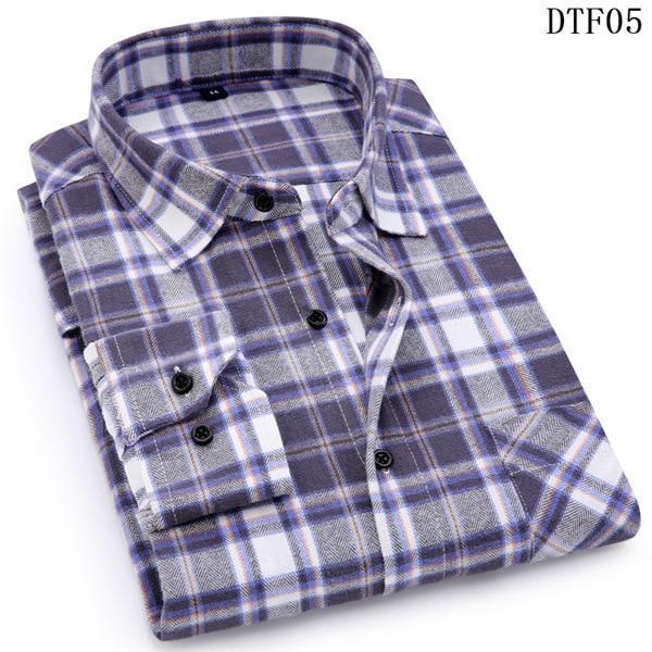 Men Flannel Plaid Shirt 100% Cotton Spring Autumn Casua