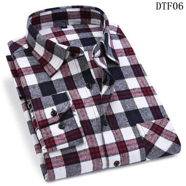 Men Flannel Plaid Shirt 100% Cotton Spring Autumn Casua