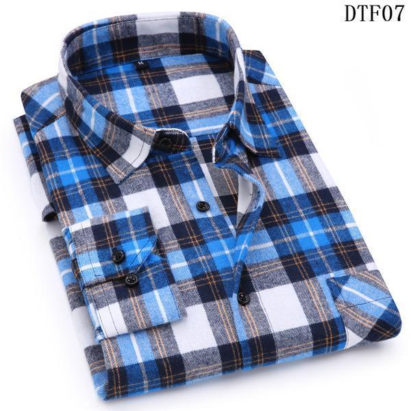 Men Flannel Plaid Shirt 100% Cotton Spring Autumn Casua