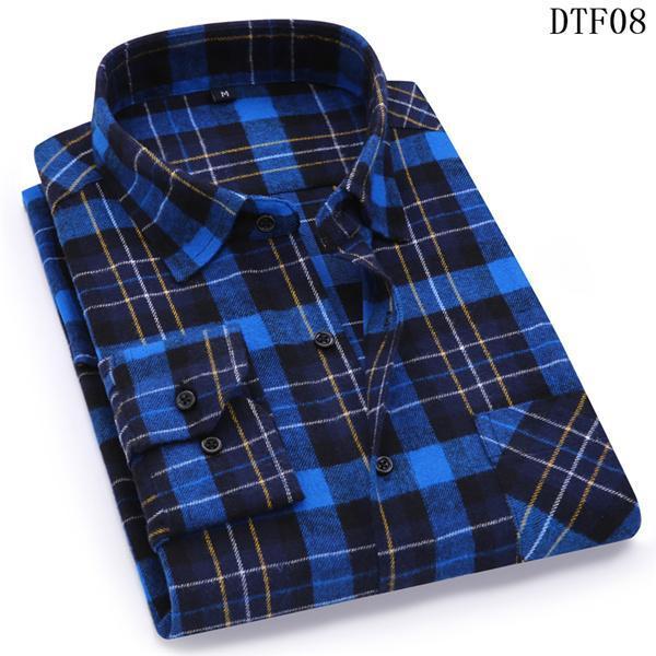 Men Flannel Plaid Shirt 100% Cotton Spring Autumn Casua