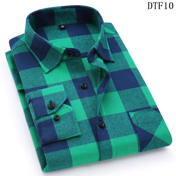 Men Flannel Plaid Shirt 100% Cotton Spring Autumn Casua