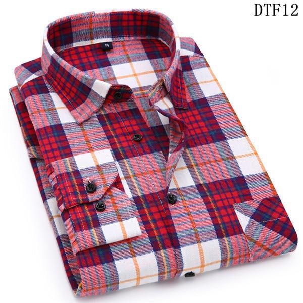 Men Flannel Plaid Shirt 100% Cotton Spring Autumn Casua