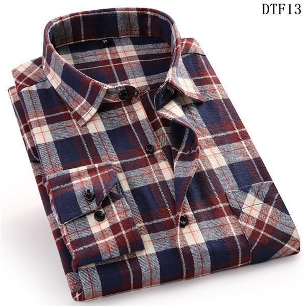 Men Flannel Plaid Shirt 100% Cotton Spring Autumn Casua