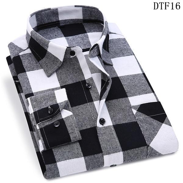 Men Flannel Plaid Shirt 100% Cotton Spring Autumn Casua