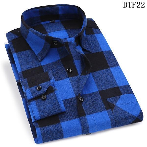 Men Flannel Plaid Shirt 100% Cotton Spring Autumn Casua