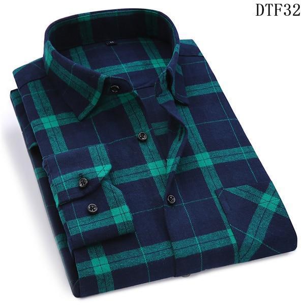 Men Flannel Plaid Shirt 100% Cotton Spring Autumn Casua