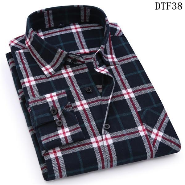 Men Flannel Plaid Shirt 100% Cotton Spring Autumn Casua