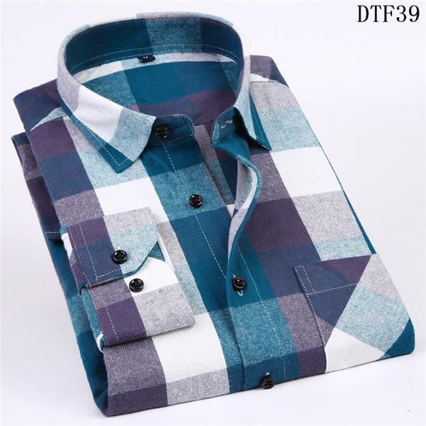 Men Flannel Plaid Shirt 100% Cotton Spring Autumn Casua