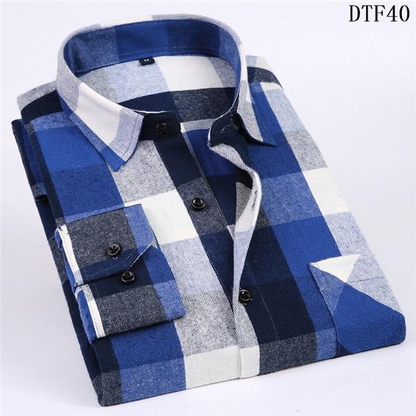 Men Flannel Plaid Shirt 100% Cotton Spring Autumn Casua