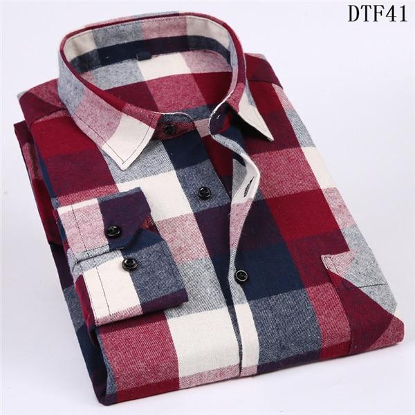 Men Flannel Plaid Shirt 100% Cotton Spring Autumn Casua