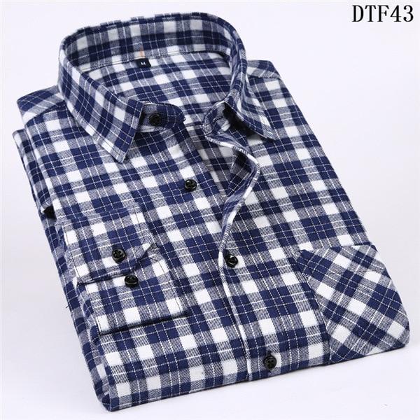 Men Flannel Plaid Shirt 100% Cotton Spring Autumn Casua