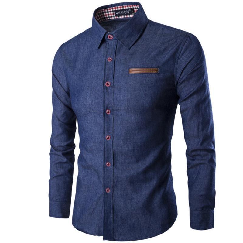 New Fashion Brand Men Shirt Pocket Fight Leather