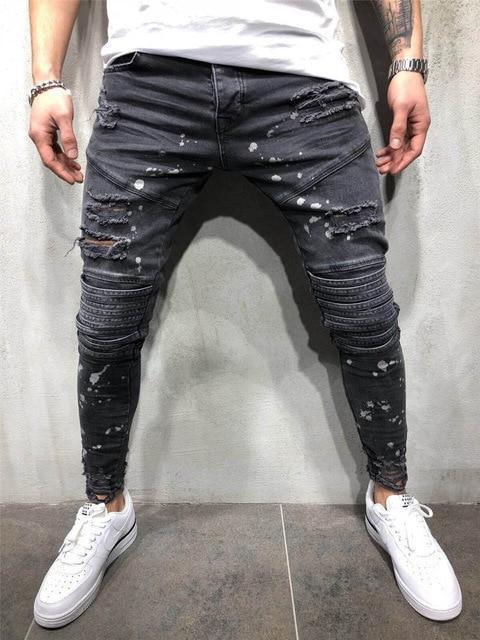 Men Stylish Ripped Jeans Pants Biker Slim