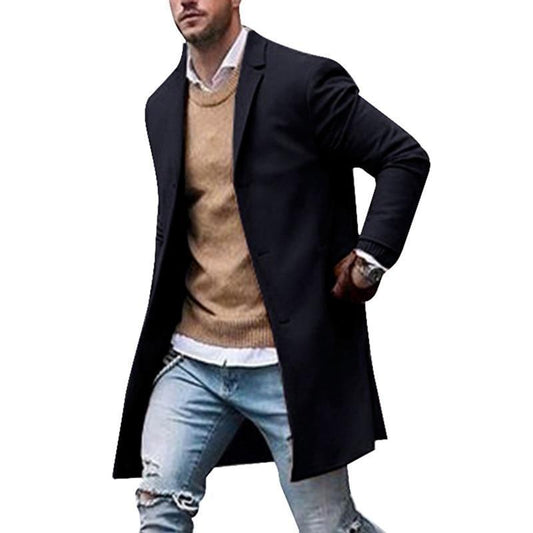 New Men Trench Coat Autumn Slim Fit Pea