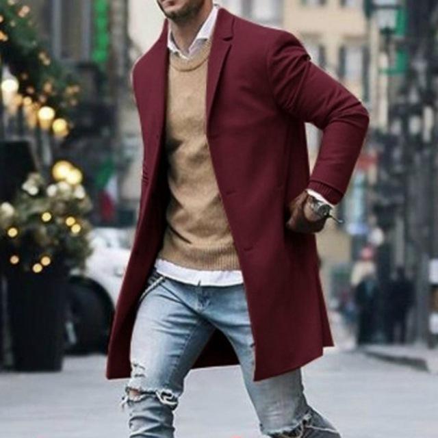 New Men Trench Coat Autumn Slim Fit Pea